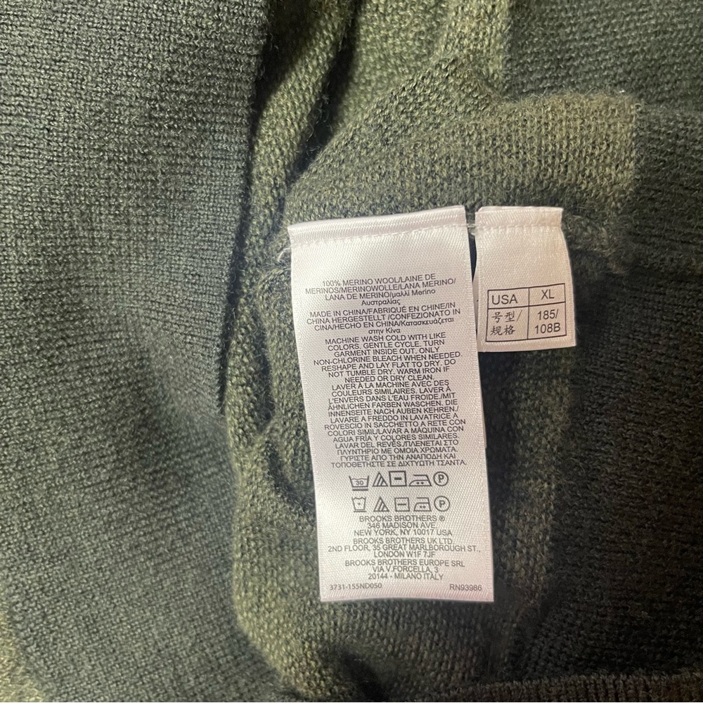 Brooks Brothers Extra Fine 100% Merino Wool 1/4 Zip Sweater Olive Green - Picture 9 of 10